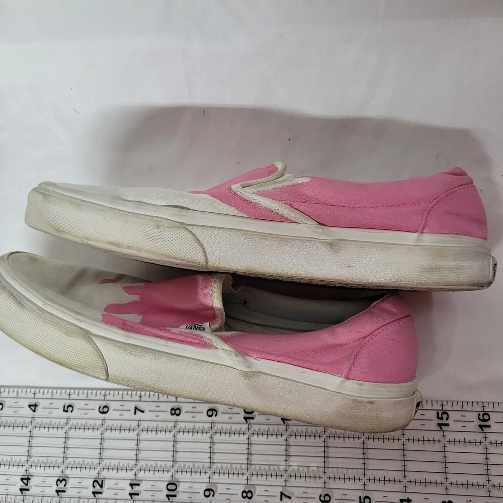 Vans Classic Slip On Custom Pink Drip White Canvas Skate Shoes Womens‎ 8.5 Men 7
